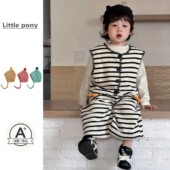 男宝宝春秋新款 潮 套装 三件套儿可爱企鹅条纹马甲背心阔腿裤 打底衫