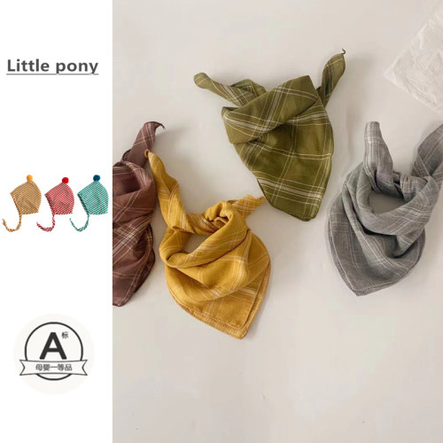 婴儿口水巾春夏新款格子方巾