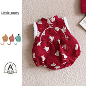 女宝宝2026秋冬新款 加绒加厚爬服女童可爱新中式 小兔子周岁包屁衣