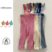 护肚背带裤 男女童韩版 格纹高腰弹力举重裤 婴儿春秋新款 多色打底裤