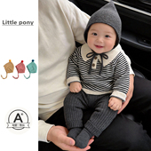 针织长裤 儿童衣服2026春秋新款 毛衣男童百搭条纹针织POLO衫 两件套