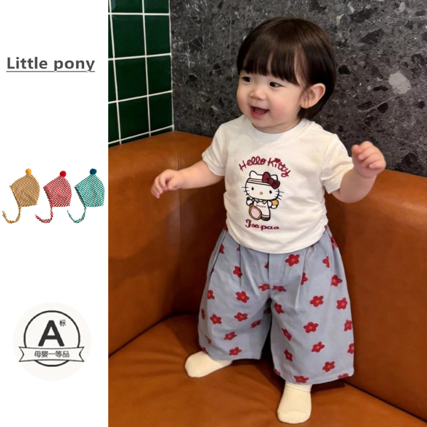 婴儿夏季新款短袖套装女宝宝可爱卡通印花T恤百搭圆领收腰短款T恤