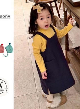 女童2026秋冬新款夹棉背带裙儿童韩版可爱吊带裙长袖打底衫两件套