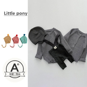 婴幼儿韩版 套装 针织哈衣2026秋冬季 宝宝可爱简约百搭包屁衣连体裤