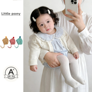女宝宝春夏新款包屁衣2026婴幼儿韩版可爱娃娃领爬服针织开衫套装
