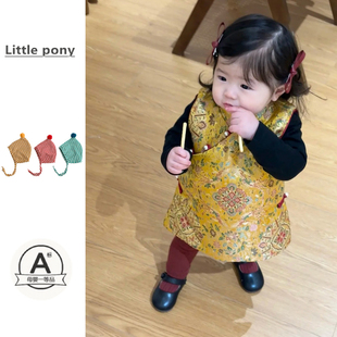 提花背心裙女童周岁新年礼服套装 旗袍裙女宝宝新中式 新款 婴儿冬季