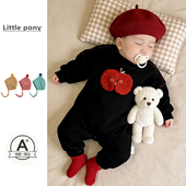 婴儿连体衣男女宝宝可爱苹果冬季 加绒爬服新生儿保暖外出卫衣爬服