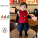 儿童秋冬新款 夹棉马甲套装 男童红色新年国风马甲背心生日周岁礼服