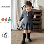 女童2026春季 百褶针织公主裙 翻领长袖 新款 学院风连衣裙女宝宝韩版