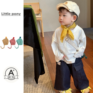 新款 上衣宽松牛仔裤 套装 百搭长袖 两件套潮 男宝宝韩版 婴儿衣服秋季