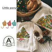 秋冬韩版 小月龄亲子装 母女母子装 圣诞节加绒卫衣婴幼儿连体包屁衣