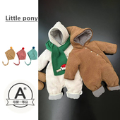 北欧风加厚宝宝冬装 棉服连体爬服2026婴幼儿精灵帽柔软加棉外套