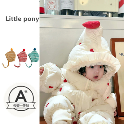 婴儿衣服冬装新生儿连体外出服加绒保暖棉服女宝宝超萌连帽外套