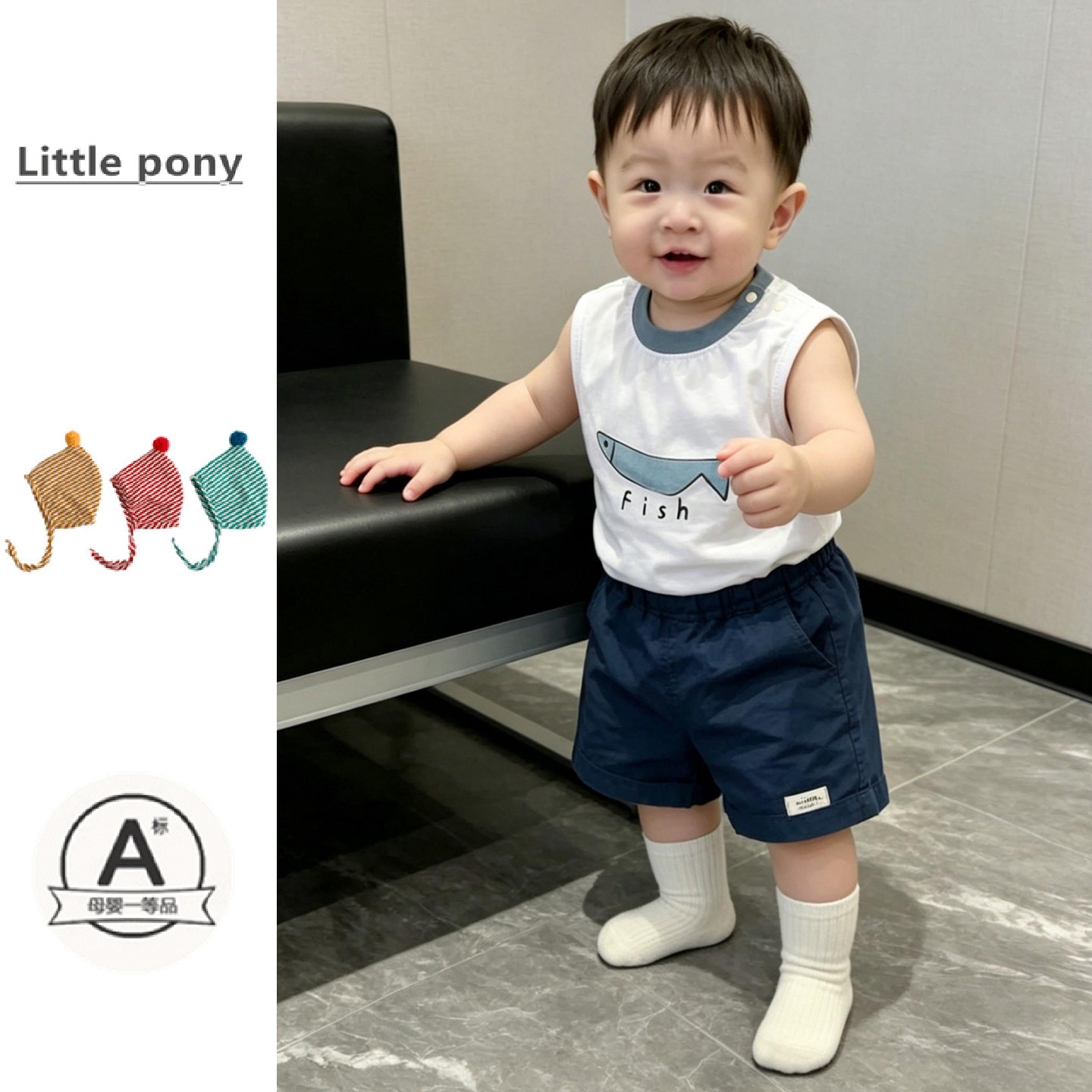 儿童夏季新款裤子男女童韩版百搭宽松直筒五分裤卡通无袖背心套装