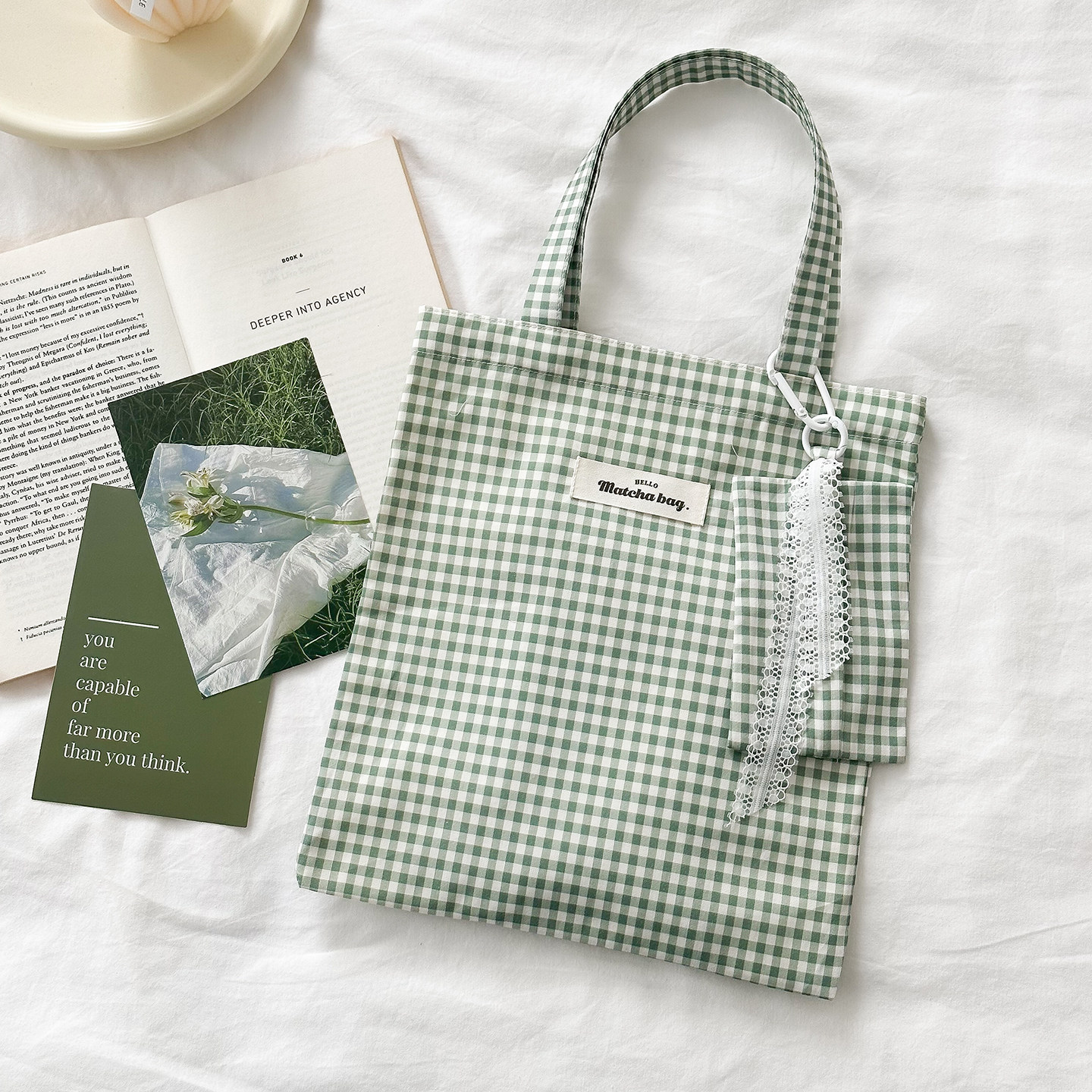 2026新款韩系ins风格子帆布包女 大容量手拎包高颜值手提托特包袋