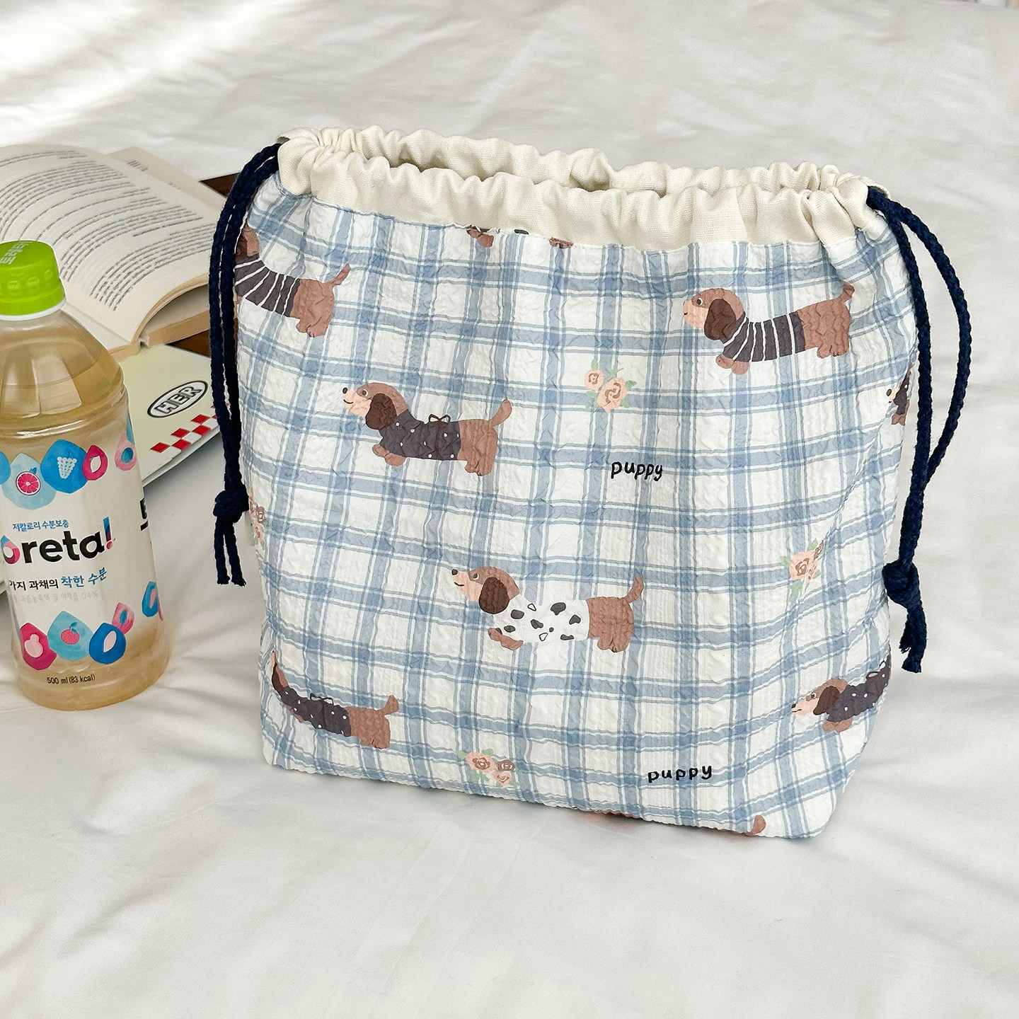 大号 可爱抽绳束口化妆包女 便携日常可爱收纳袋大容量整理杂物袋