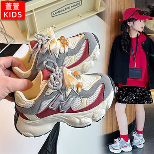儿童运动鞋女款网面透气女童老爹鞋软底鞋带款男童鞋子春秋款童鞋