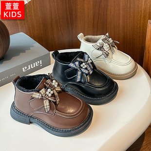 儿童二棉鞋加绒女童小皮鞋2025新款秋冬款小女孩公主防滑宝宝冬鞋