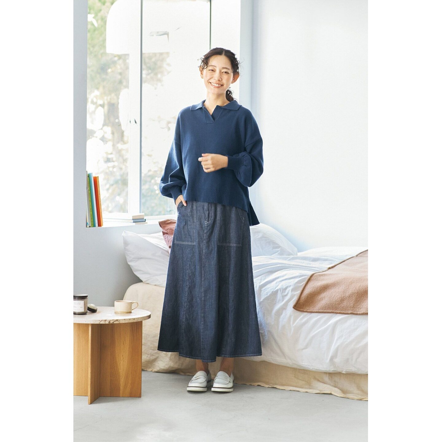 针织衫秋冬新款棉质亲肤透气小翻领宽松灯笼袖有大码外贸日单上衣