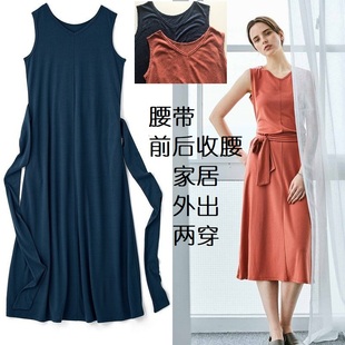 连衣裙2020新款 女裙 夏腰带收腰垂顺外贸出口日单家居外穿两用长款