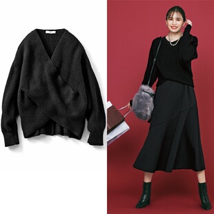 毛衣女春秋新款加厚设计感层叠交叉慵懒宽松有大码外贸日单针织衫
