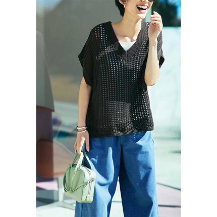 马甲女士夏季新款棉线镂空针织垂坠V领遮肚子有大码外贸日单马夹