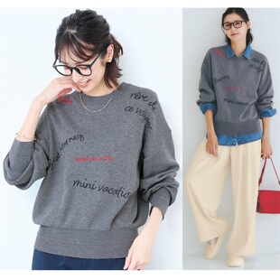 毛衣女春秋冬新款字母刺绣休闲宽松百搭外穿有大码外贸日单针织衫