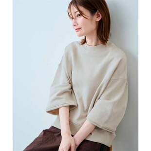 外贸出口日单上衣 有大码 T恤春夏新款 休闲慵懒纯棉毛圈宽松七分袖