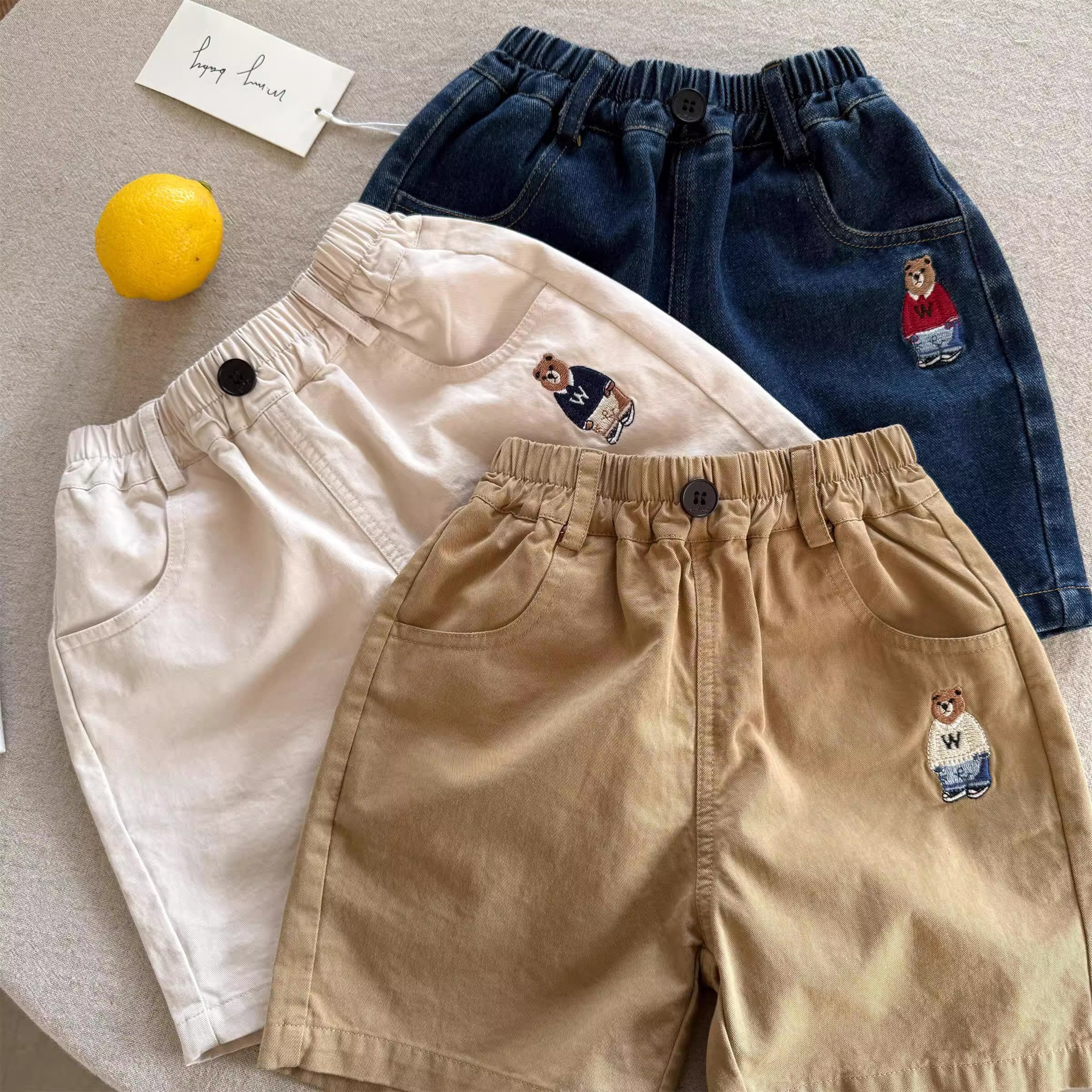 儿童短裤2025夏男女童日系潮牌小熊刺绣牛仔裤宝宝洋气五分休闲裤