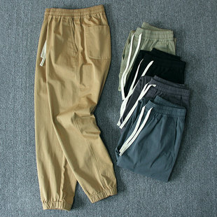 美式休闲裤男青年秋季100%纯棉水洗中高腰束脚长裤卡其布品质男裤