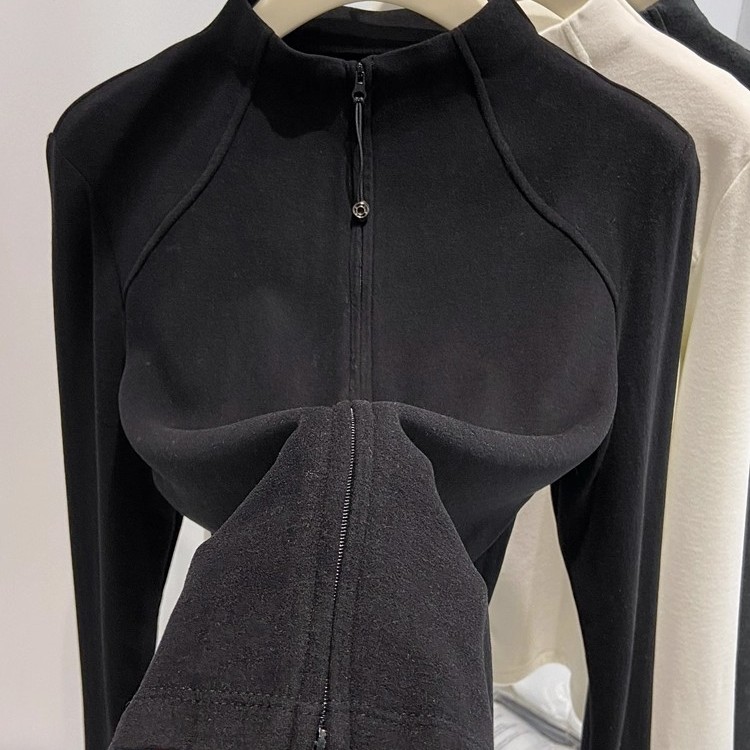 半高领德绒秋冬打底衫女2025新款秋季双拉链开衫外套修身卫衣内搭