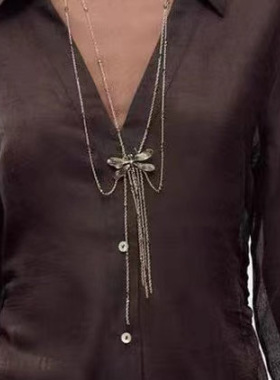 ZA轻奢气质高级合金动物蜻蜓流苏吊坠双层女士项链