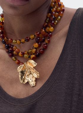 ZA个性波西米亚时尚潮流手工玻璃珠合金花朵吊坠多层女项链