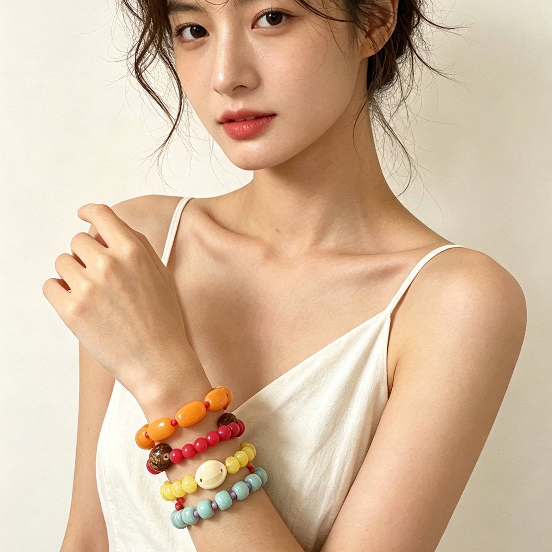 ZA夏日海边度假风小众设计轻奢马卡龙色串珠多层叠戴手链女款