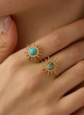 欧美复古不锈钢宝石戒指镀金指环首饰中古指环饰品Rings