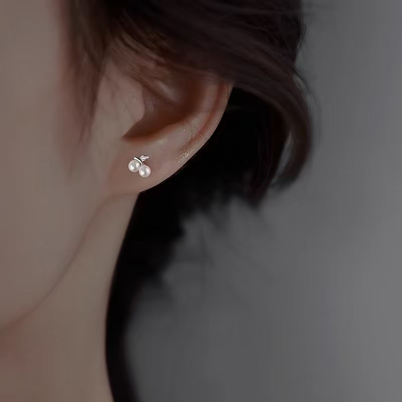 樱桃珍珠925纯银针耳钉