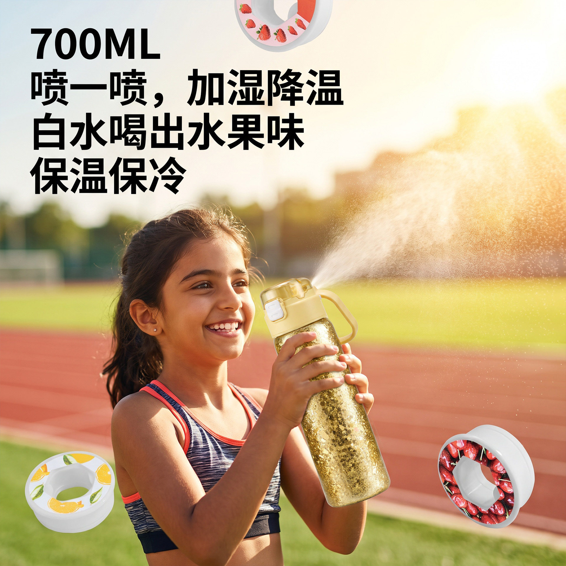 金色高颜值冰裂纹喷雾水杯大容量运动吸管杯户外香味陶瓷不锈钢杯