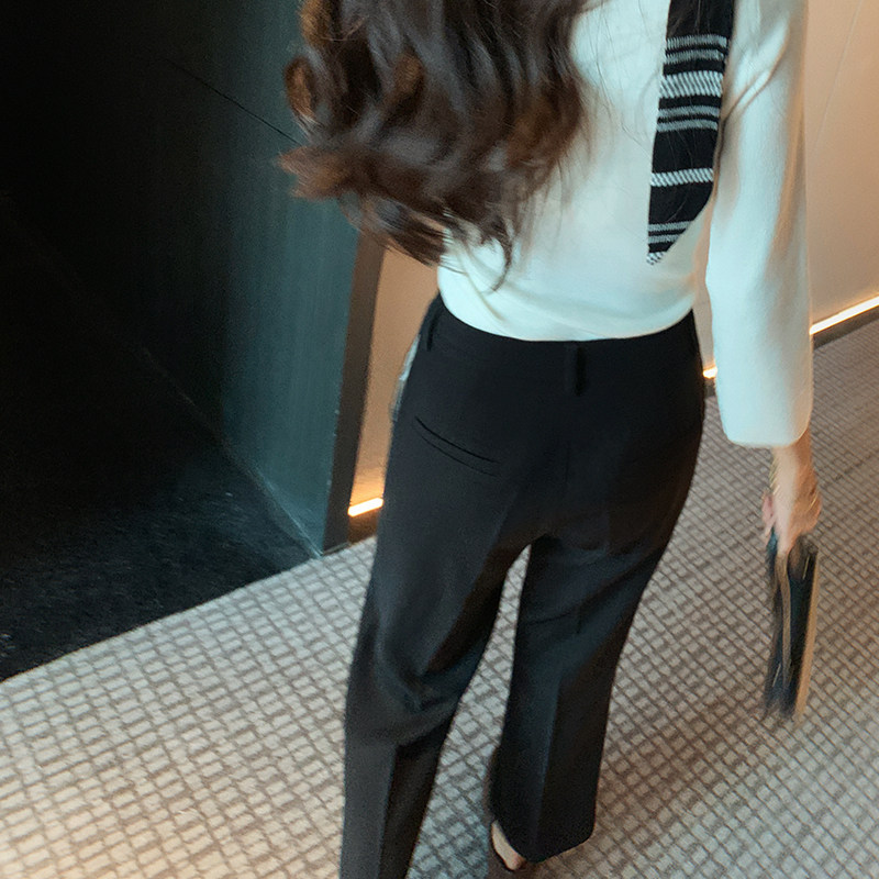 bigyu 气质通勤黑色垂感西装裤女春秋高腰显瘦百搭直筒裤子九分裤