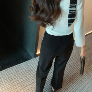 子九分裤 bigyu 女春秋高腰显瘦百搭直筒裤 裤 气质通勤黑色垂感西装