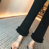 显瘦黑色高腰九分裤 花边裤 女春夏新款 直筒修身 子 八分休闲裤 bigyu