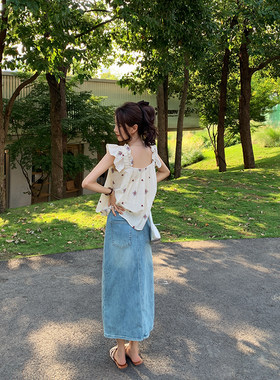 bigyu 法式甜美刺绣气质衬衫女夏季宽松显瘦遮手臂飞袖娃娃衫上衣