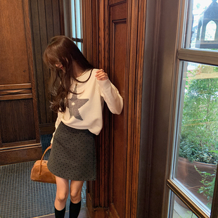 bigyu 五角星百搭休闲针织衫长袖毛衣女秋冬打底外穿短款白色上衣