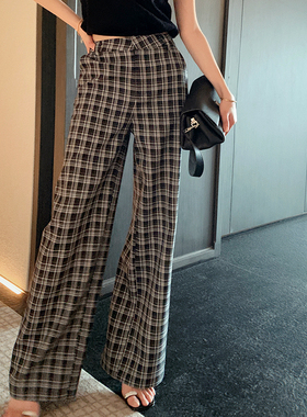 bigyu 十倍显瘦~窄版小阔腿直筒裤女春夏时髦中腰休闲复古格子裤