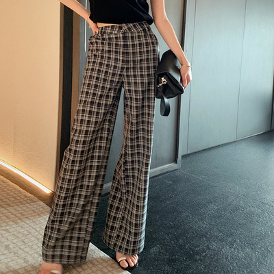 bigyu 十倍显瘦~窄版小阔腿直筒裤女春夏时髦中腰休闲复古格子裤