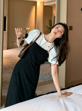 bigyu 吊带小黑裙~后开叉 夏季黑色显瘦背带裙垂感西装裙子连衣裙