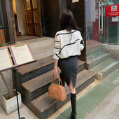 高腰百搭直筒裙子 bigyu 设计感后开叉中裙 气质通勤半身裙