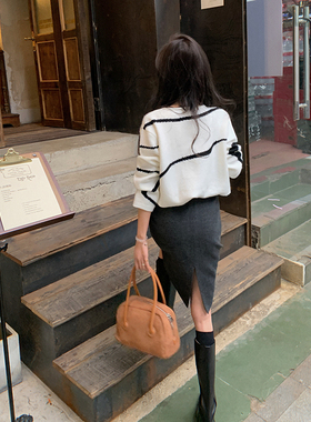 bigyu【12.26上新限时95折】后开叉高腰百搭直筒裙子中裙半身裙