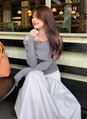 bigyu 法式风纯欲一字肩露肩针织衫秋冬打底衫毛衣显瘦高级感上衣