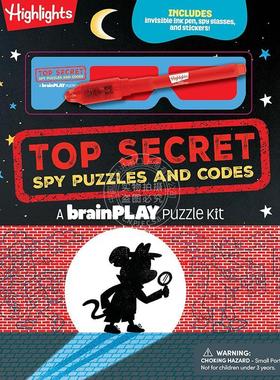 现货 脑力游戏：秘密谜题与密码 highlights 互动游戏书 英文原版 Brainplay Top Secret Spy Puzzles and Codes 7+岁