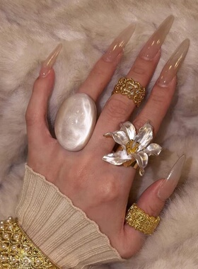 法式复古金属蕾丝花朵戒指女士金色气质仙女风鸢尾花开口叠戴指环